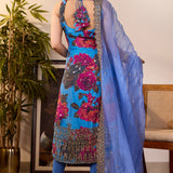Blue Chiffon Floral Anarkali Set