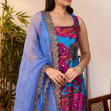 Blue Chiffon Floral Anarkali Set