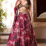 Purple Chiffon Floral Lehenga Set