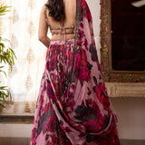 Purple Chiffon Floral Lehenga Set