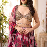 Purple Chiffon Floral Lehenga Set