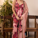 Purple Chiffon Floral Kurta Set