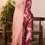 Purple Chiffon Floral Kurta Set