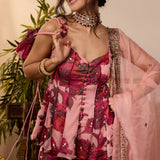 Purple Chiffon Floral Kurta Set