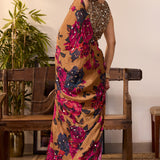 Yellow Chiffon Floral Saree Set