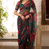 Green Organza Floral Saree Set