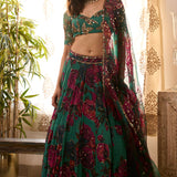Green Chiffon Floral Lehenga Set