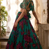 Green Chiffon Floral Lehenga Set