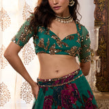 Green Chiffon Floral Lehenga Set