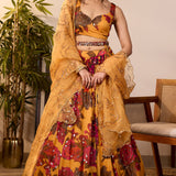Yellow Chiffon Floral Lehenga Set