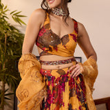 Yellow Chiffon Floral Lehenga Set