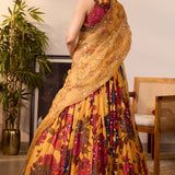 Yellow Chiffon Floral Lehenga Set
