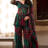 Green Chiffon Floral Peplum Set
