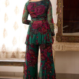 Green Chiffon Floral Peplum Set