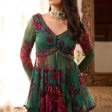 Green Chiffon Floral Peplum Set