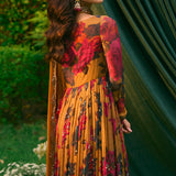 Mustard Chiffon Floral Anarkali Set