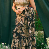 Black Chiffon Floral Saree Set