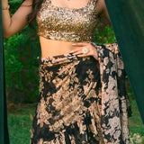 Black Chiffon Floral Saree Set