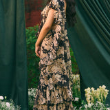 Black Chiffon Floral Saree Set
