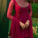 Carmine Pink Embellished Kurti Set