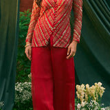 Red Front Open Short Kurti Set