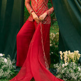Red Front Open Short Kurti Set