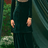 Black Velvet Embellished Kurti Set