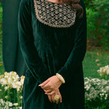 Black Velvet Embellished Kurti Set