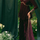 Black Velvet Embellished Peplum Pant Set