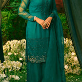 Teal Green Thread Work Kurti Set