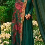 Teal Green Anarkali With Floral Dupatta
