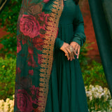Teal Green Anarkali With Floral Dupatta
