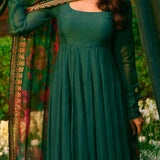 Teal Green Anarkali With Floral Dupatta