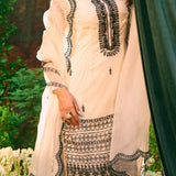 White and Black Thread Work Kurti Set