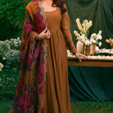 Mustard Anarkali With Floral Dupatta