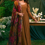 Mustard Anarkali With Floral Dupatta