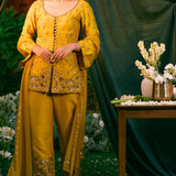 Mustard Open Front Short Kurti Set