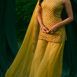 Yellow Organza Jaal Work Kurti Set