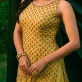 Yellow Organza Jaal Work Kurti Set