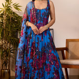 Turqoise Floral Chiffon Anarkali