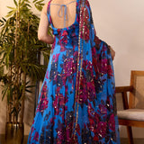 Turqoise Floral Chiffon Anarkali
