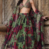 Mehendi Green Floral Lehenga Set