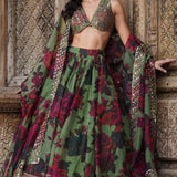 Mehendi Green Floral Lehenga Set