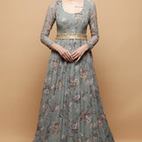 Blue Floral Anarkali Gown