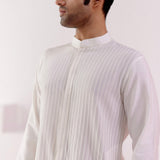 Ivory Silk Blend Pin Tucks Kurta Set