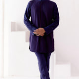 Navy Silk Blend Pin Tucks Kurta Set