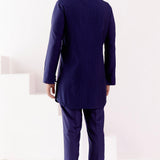 Navy Silk Blend Pin Tucks Kurta Set