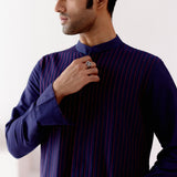 Navy Silk Blend Pin Tucks Kurta Set