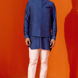 Royal Blue Kurta Set with Pin Tucks Bundi