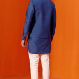 Royal Blue Kurta Set with Pin Tucks Bundi